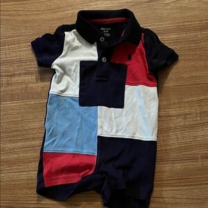 Ralph Lauren Multicolor Polo Romper, boy’s size 9 months - Great Condition!!